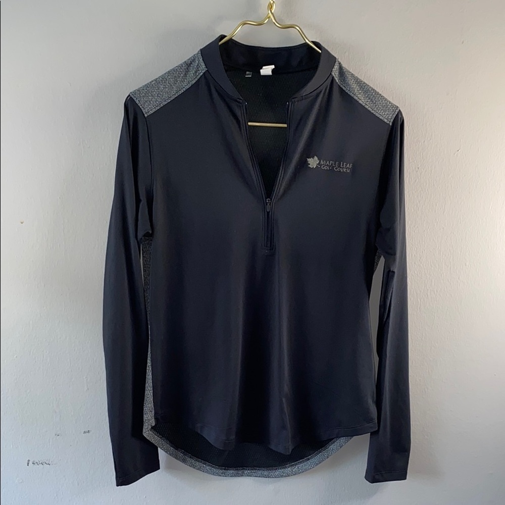 Black and Gray Fitted Long Sleeve Tee with Mandarin Collar